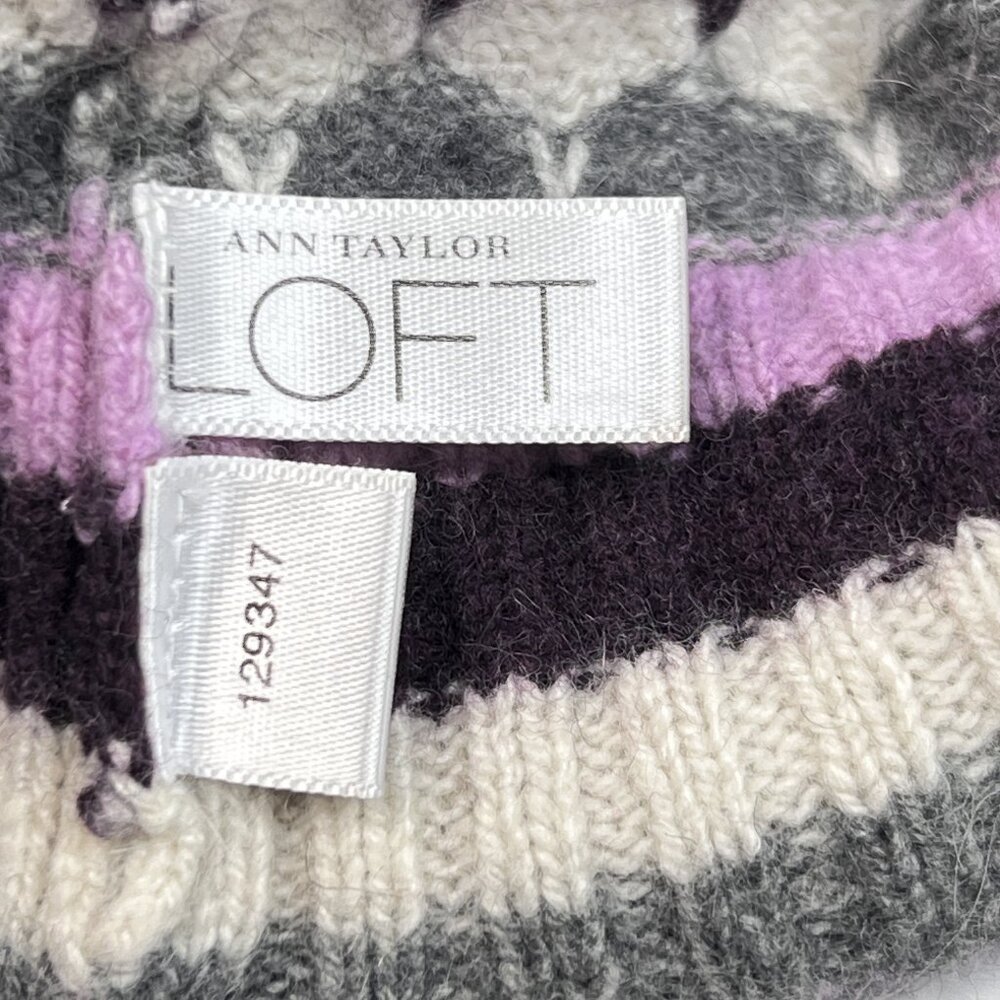 Ann Taylor LOFT Wool Cashmere Rabbit Fur Ribbed Knit Striped Hat OS - NWOT - Picture 4 of 5